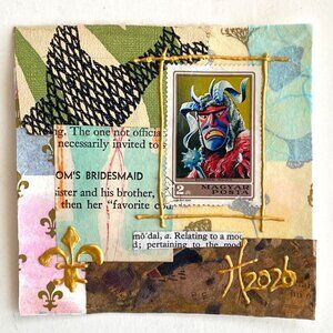 The Mood Original Acrylic Collage Painting White Mat 8x8in Frame Ready Art